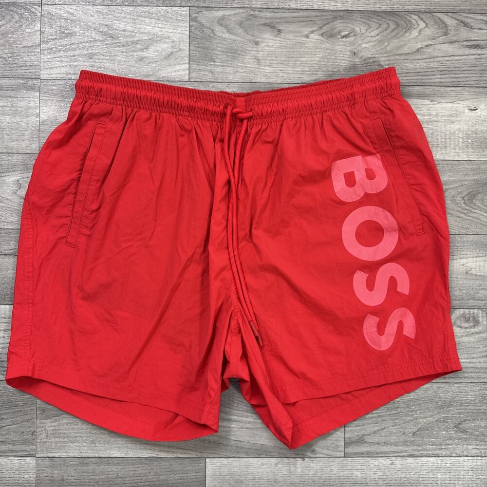 Hugo Boss Beach Swim Trunks Shorts Pull On Red Logo sz XXL
